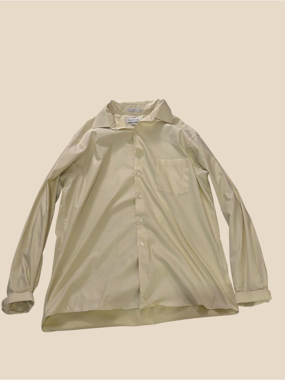 Van Heusen Men's Light Beige Button-Down Dress Shirt